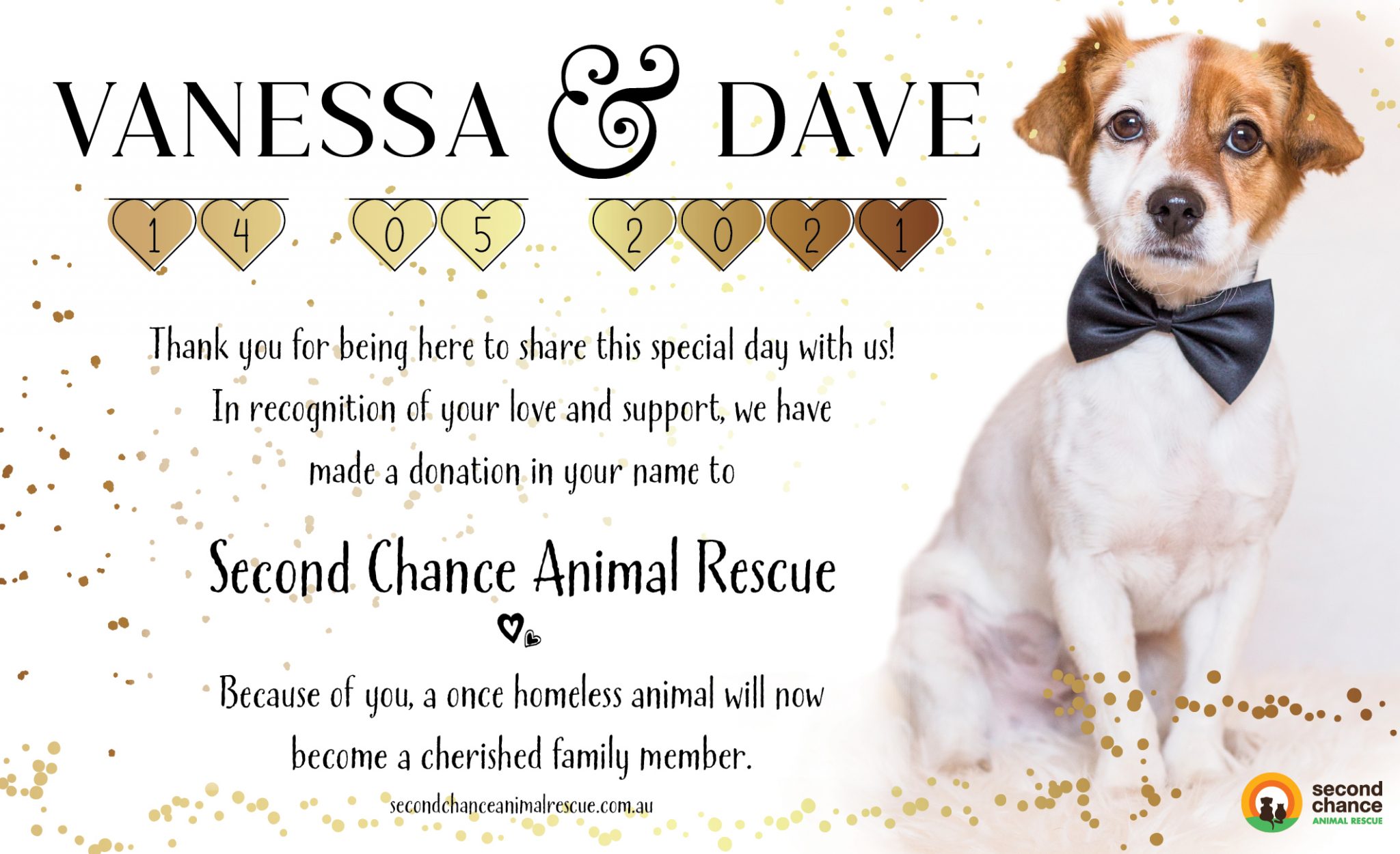Wedding favours - Second Chance Animal Rescue